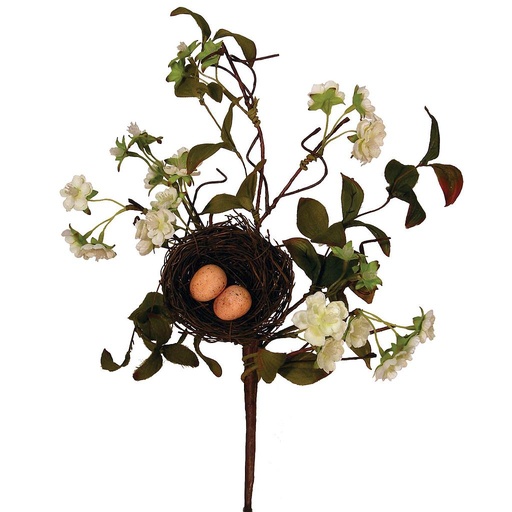[S3950] NEST BLOSSOM/MOSS 18" PICK CREAM  W/EGGS