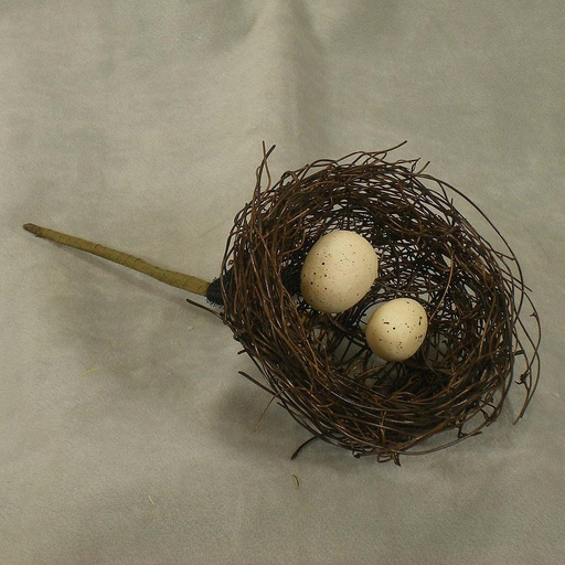 [S83083-1H] NEST 4" NAT. TWIG W/EGGS & PIC