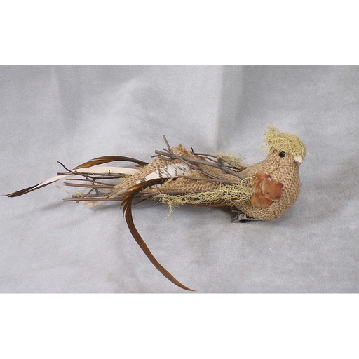 [BN300] BIRD BURLAP & TWIG 8" NATURAL W/CLIP