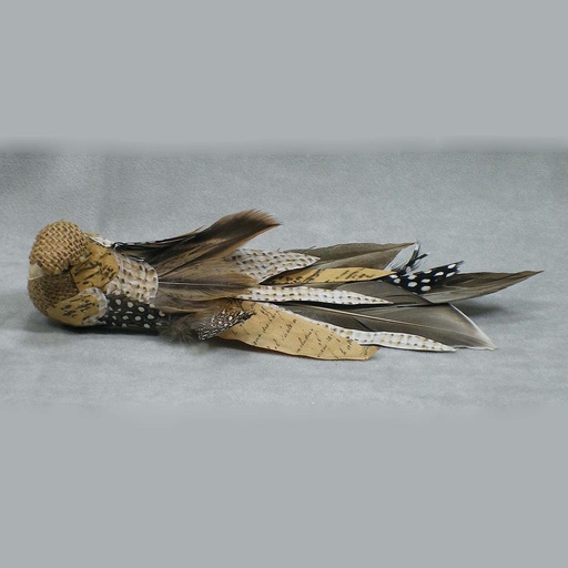 [BN307NAT] BIRD BURLAP/FEATHER 8" NATURAL  W/CLIP