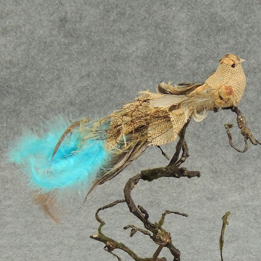[BN309] BIRD BURLAP/FEATHER/TWIG W/CLIP