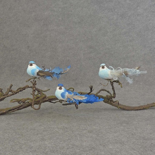 [BN500-BLU] 5.5" MUSH/FEA BIRD W/CURLY TAIL W/CLIP 3-BLUE