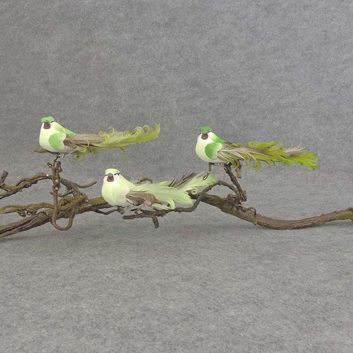 [BN500-GRN] 5.5" MUSH/FEA BIRD W/CURLY TAIL W/CLIP 3-GREEN