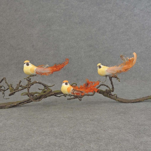 [BN500-ORG] 5.5" MUSH/FEA BIRD W/CURLY TAIL W/CLIP 3-ORANGE