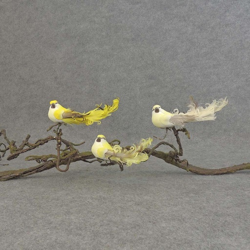 [BN500-YEL] 5.5" MUSH/FEA BIRD W/CURLY TAIL W/CLIP 3-YELLOW