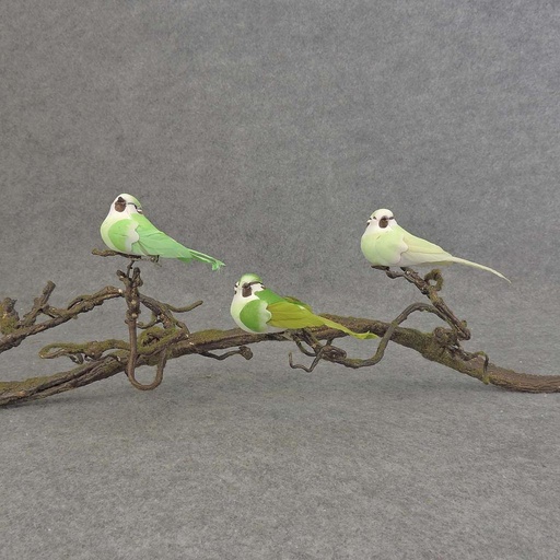 [BN501-GRN] 4" MUSH/FEA BIRD W/CLIP 3 ASST  GREEN