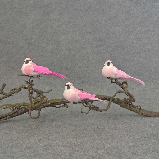 [BN501-PNK] 4" MUSH/FEA BIRD W/CLIP 3 ASST  PINK