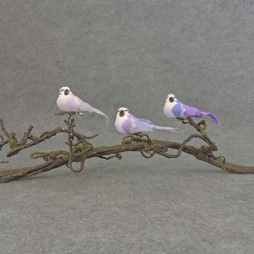 [BN501-PUR] 4" MUSH/FEA BIRD W/CLIP 3 ASST  PURPLE