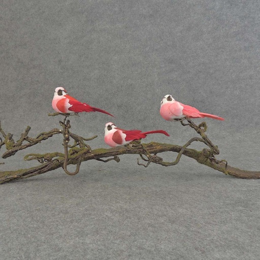 [BN501-RED] 4" MUSH/FEA BIRD W/CLIP 3 ASST  RED