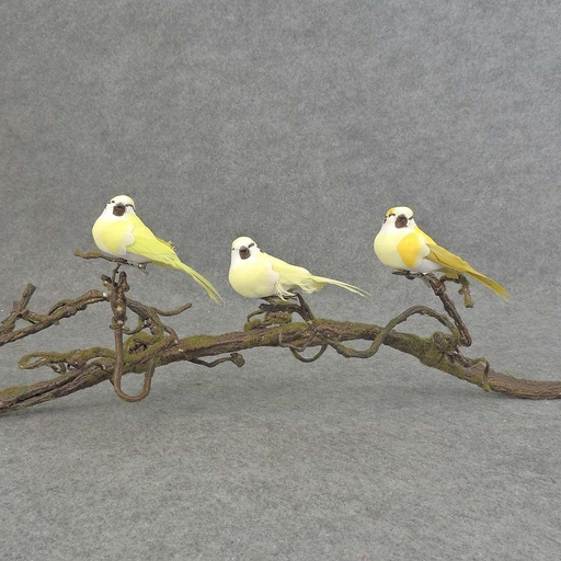 [BN501-YEL] 4" MUSH/FEA BIRD W/CLIP 3 ASST  YELLOW