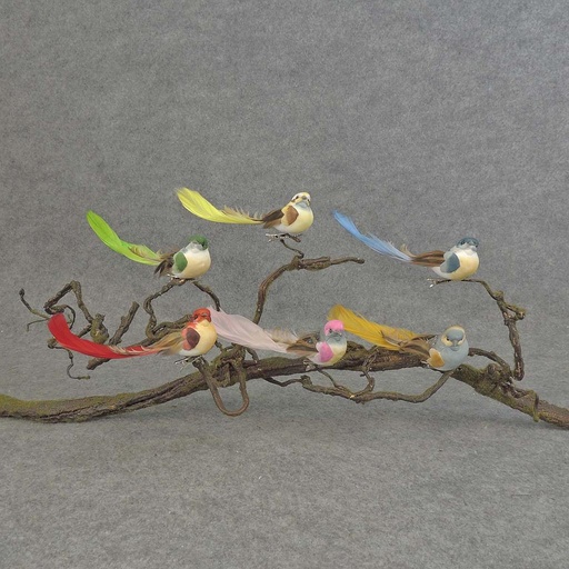 [BN507] 5" LONG TAIL MUSH/FEA BIRD W/CLIP 6-ASST