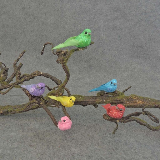 [BN511] 2" MINI GLITTER/SEQUIN BIRD  W/WIRE 6-ASST   