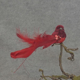 [BN5136-RED] BIRD FEATR/VELVET/SEQUIN 5.25&quot; W/CLIP  RED