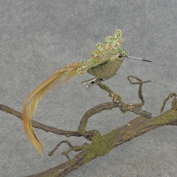 [BN5138-GRN] HUMMINGBIRD BURLAP/FEATR 6.5&quot; W/CLIP  GREEN