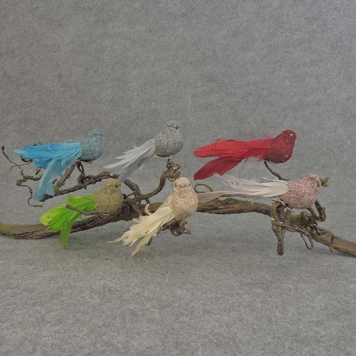 [BN517] 6" BURLAP BIRD W/CLIP 6-ASST   
