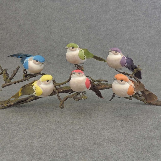 [BN519] 6" LARGE MUSH/FEA BIRD W/CLIP 6-ASST