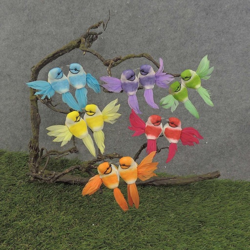 [BN7016] LOVEBIRDS 3" 6-ASST MUSH/FEA W/CLIP