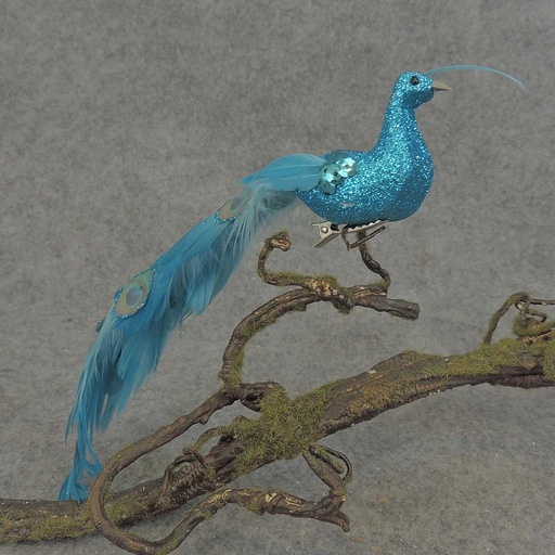 [BN5139-BLU] PEACOCK GLITTER  W/CLIP 8.5"     BLUE