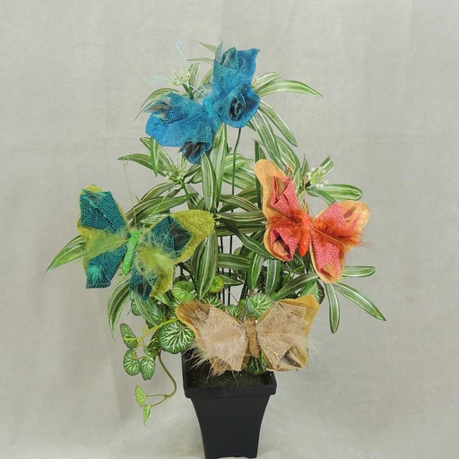 [BN314] BUTTERFLY VELVET/BURLAP W/CLIP 5.5" 4-AST