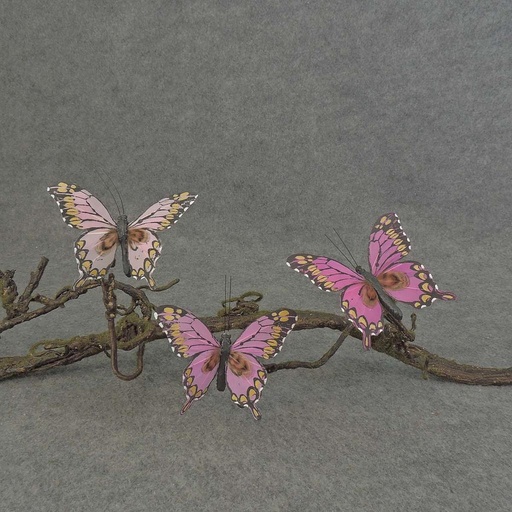 [BN502-PNK] 4" FEA BUTTERFLY 3-ASST W/CLIP  PINK