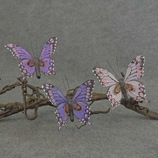 [BN502WIR-PUR] 4" FEA BUTTERFLY 3-ASST W/WIRE PURPLE