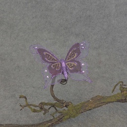 [BN5134-PUR] BUTTERFLY BURLAP 4.5&quot; W/CLIP  PURPLE