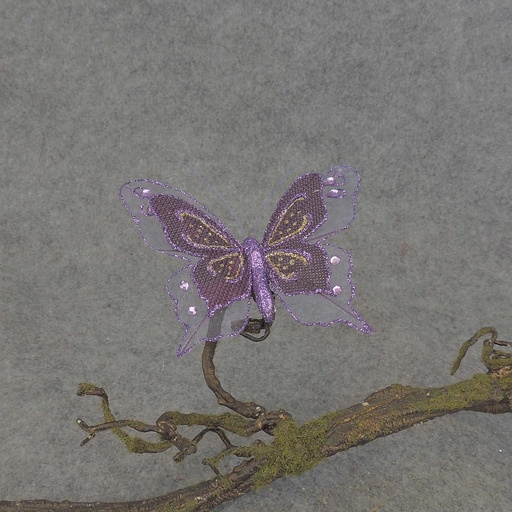[BN5134-PUR] BUTTERFLY BURLAP 4.5" W/CLIP  PURPLE