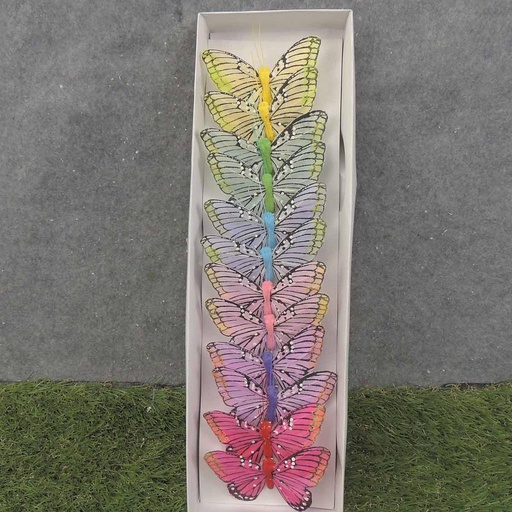 [BN7017] BUTTERFLY 4.5" FEATHER 6-ASST W/CLIP PASTEL