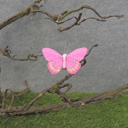 [BN7020WL-PNK] BUTTERFLY 3.5" PINK FEATHER W/WIRE