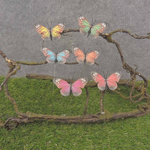 [BY9003] BUTTERFLY 3.5" MONARCH 6/AST ON WIRE (FEATHER)