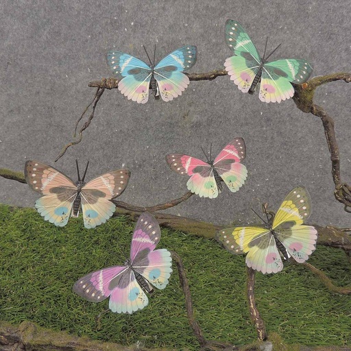 [BY9006] BUTTERFLY 3.5" PASTEL 6/AST ON CLIP (FEATHER)