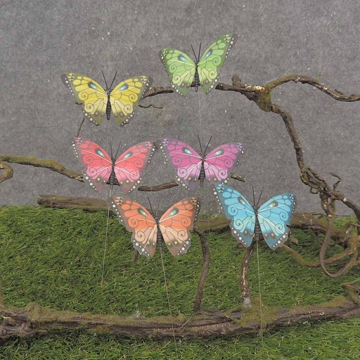 [BY9008] BUTTERFLY 3.5" SPIRAL  6/AST ON WIRE (FEATHER)