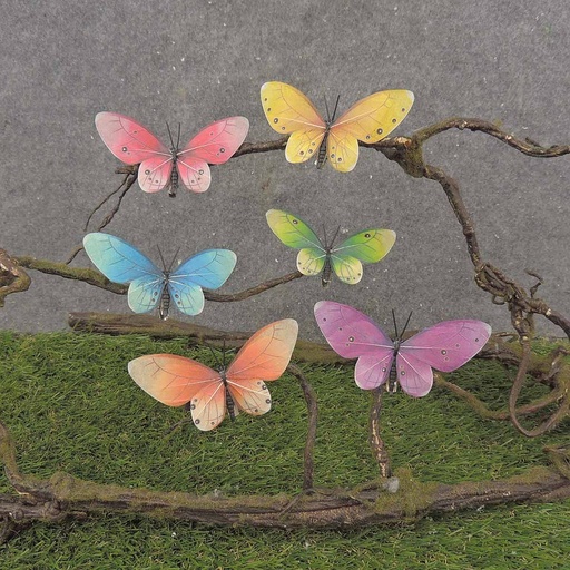 [BY9010] BUTTERFLY 4" SPRING MIX 6-AST ON CLIP (FEATHER)