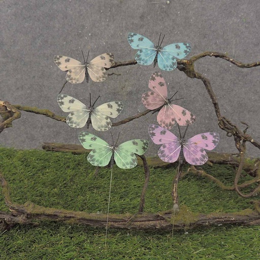 [BY9015] BUTTERFLY 3.5" SPOTTED  6/AST ON WIRE (FEATHER)