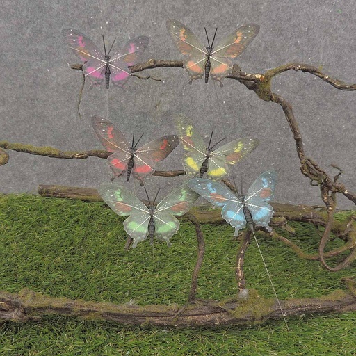 [BY9020] BUTTERFLY 3.5" BLACK MIX 6/AST ON WIRE (FEATHER)