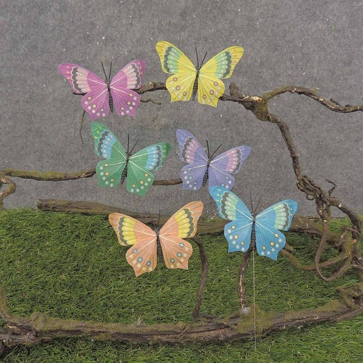 [BY9021] BUTTERFLY 3.5" POLKA DOTS 6-AST ON WIRE (FEATHER