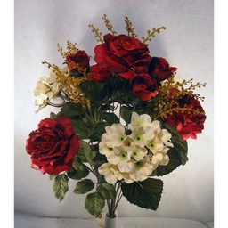 [S17210-RBE] ROSE-CAB./HYDRANGEA MIX BUSHx14 RED/BEIGE