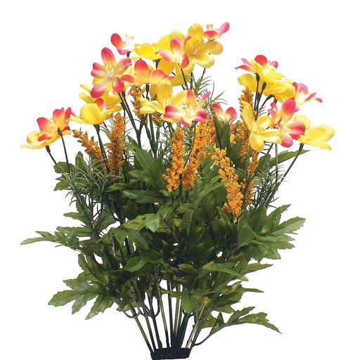 [S895023A-FYL] 17" LILY/HEATHER\ASPARAGUS BUSHX12  FLAME YELLOW