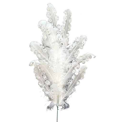 [BF322136A-WHT] 20" CURLY FEATHER SPRAY W/MICA  WHITE