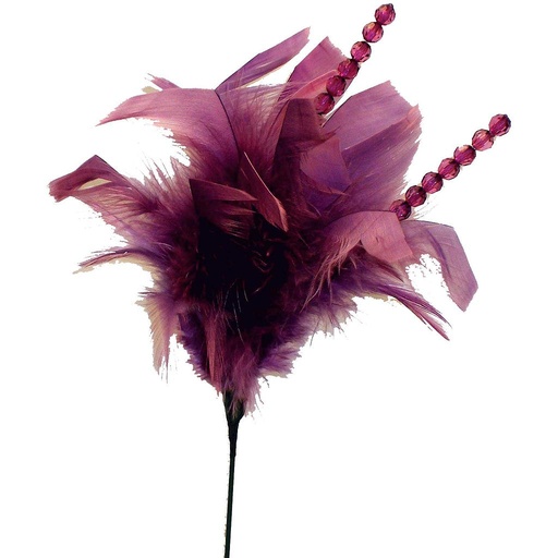 [BF322194-PUR] 14" FEATHER/BEAD SPRAY PURPLE