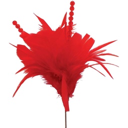 [BF322194-RED] 14" FEATHER/BEAD SPRAY   RED