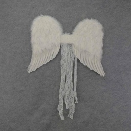 [BF37] ANGEL WINGS15&quot; FEATHERED  WHITE  W/LACE BELT