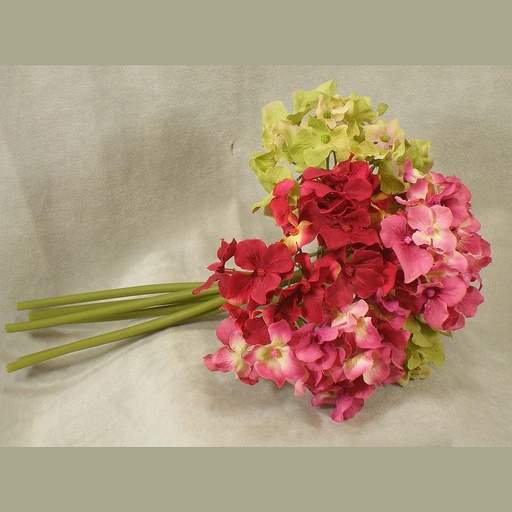 [S003-RGB] HYDRANGEA BOUQUET X6  12" RED/BEA/GRN