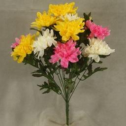 [S02250-PYW] MUM BUSH FLAT LG  X14 3-ASST'D PINK/YELLOW/WHIT