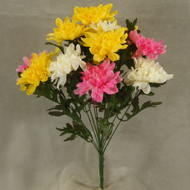 [S02250-PYW] MUM BUSH FLAT LG  X14 3-ASST'D PINK/YELLOW/WHIT