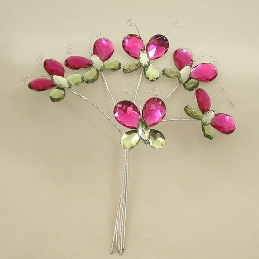 [SA4053-FGN] BUTTERFLY ACRYLIC PICK X6 7"  FUCHSIA/GREEN
