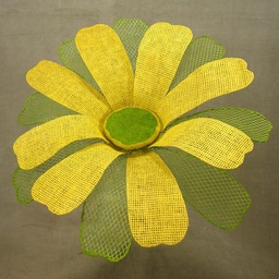 [SA4117-YGN] DAISY 16&quot; BURLAP PICK W/ROUNDED PETALS  YELLOW/GREEN