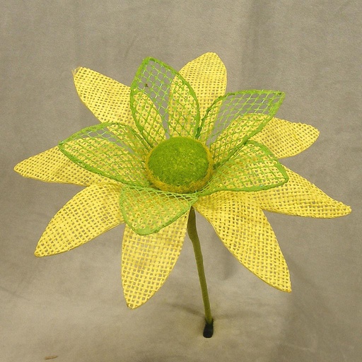 [SA4120-YGN] DAISY 8" BURLAP PICK  YELLOW/GREEN