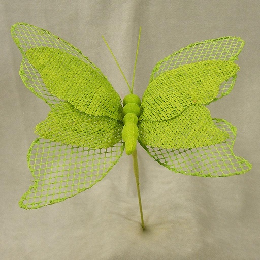 [SA4121-GRN] BUTTERFLY 9" BURLAP PICK  GREEN
