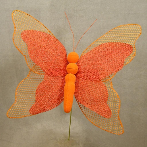 [SA4122-ORG] BUTTERFLY 14" BURLAP PICK  ORANGE